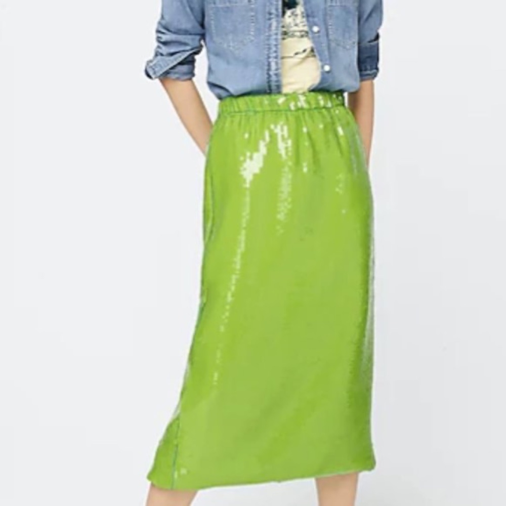 New With Tags J.Crew Lime Midi Sequin Pencil Skirt
